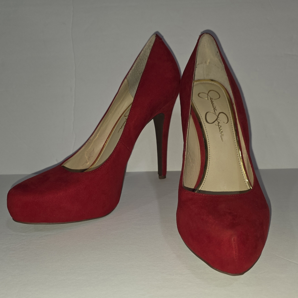 Jessica Simpson Red Suede High Heel Pumps